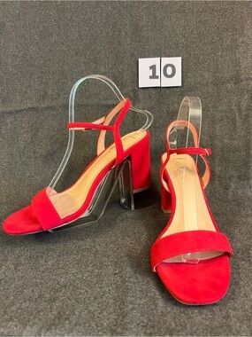 Lulu's Red Block Heel Slingback Sandals